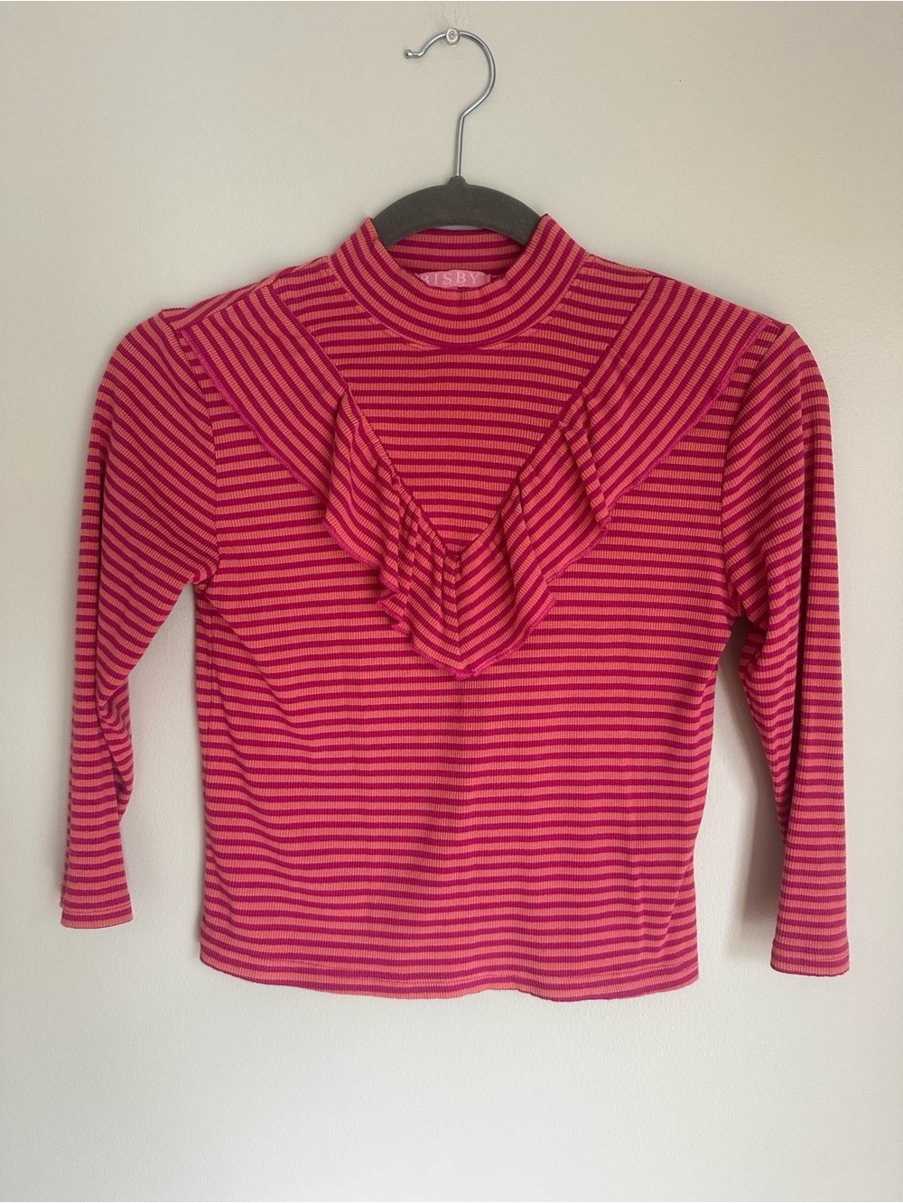 Bisby Girls Aspen Top Long Sleeve Turtleneck Top Stripes Pink Orange Size 7